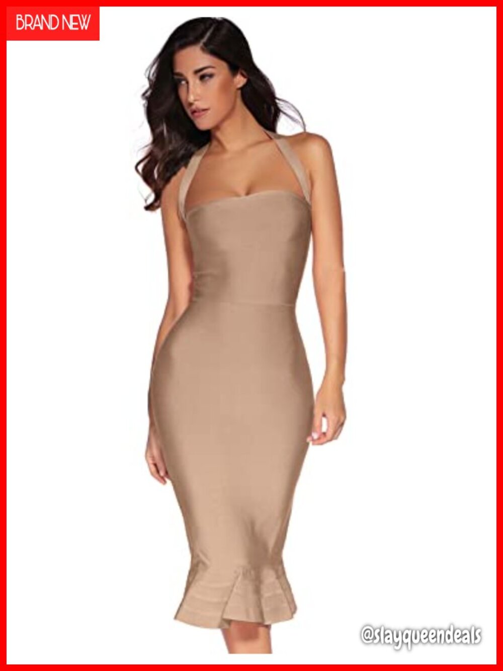 Halter Fishtail Bandage Midi Bodycon Party Dress Wedding Guest